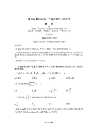 湖南省九校联盟2024-2025学年高三下学期第二次联考数学+答案.pdf