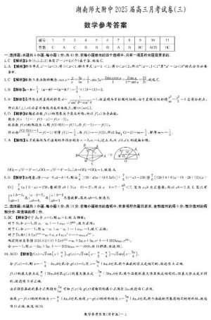 湖南师范大学附属中学2024-2025学年高三上学期月考卷（三）数学_数学答案（附中高三3次）.pdf