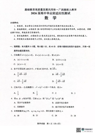 广西接班人教育2026届高中毕业班适应性测试数学.pdf