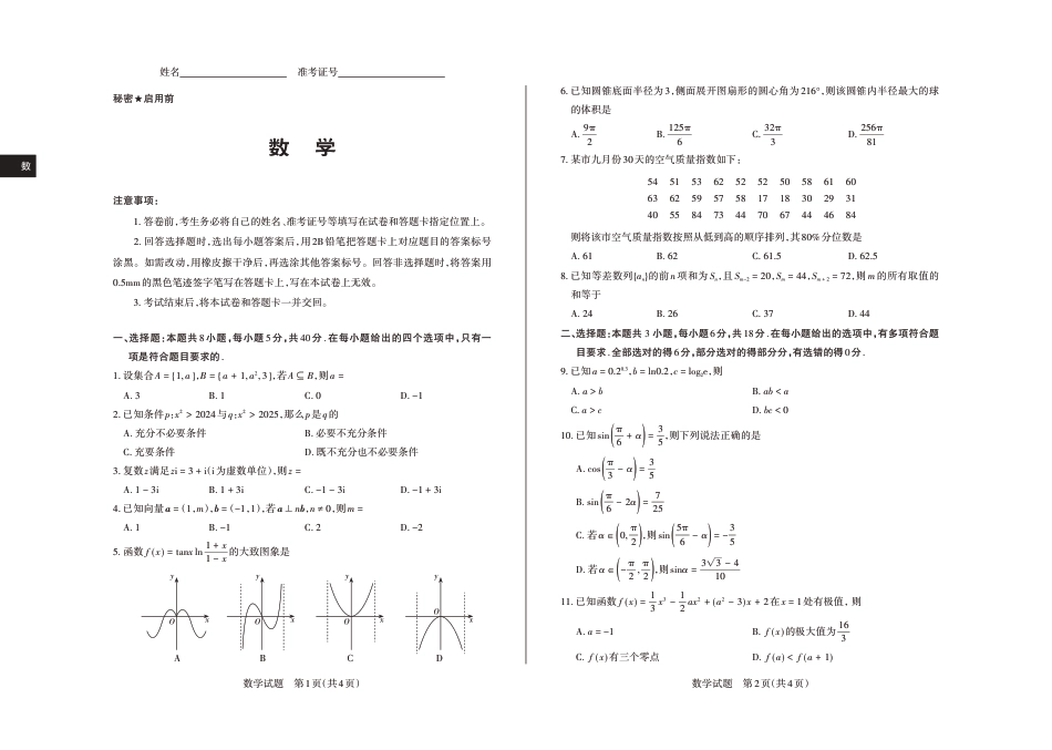 2024-2025学年高三备考核心模拟中期考试试题  数学_Print.pdf_第1页