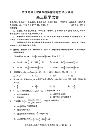 2024年湖北省新八校协作体高三10月联考 数学试卷.pdf