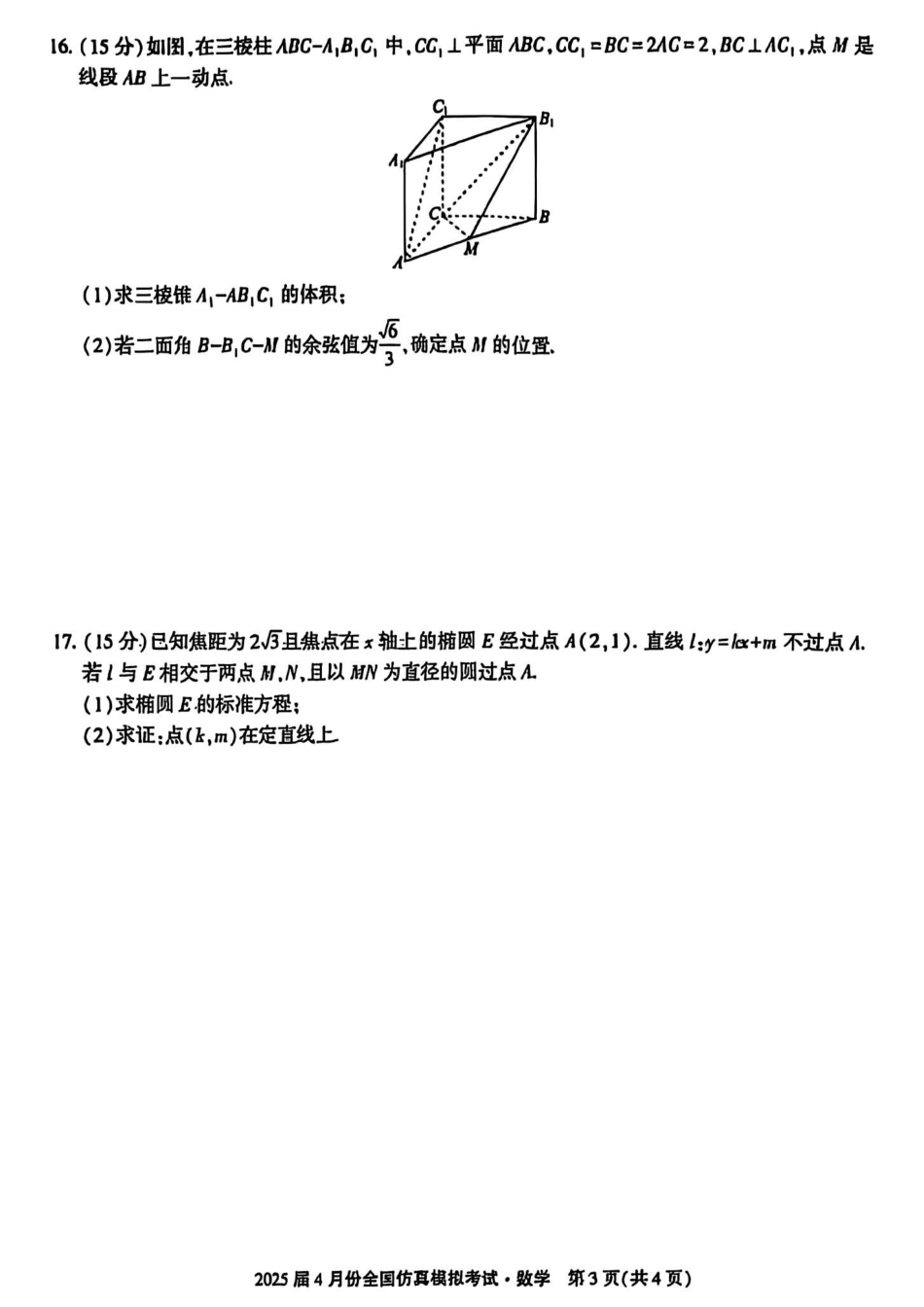 2025届4月份全国仿真模拟考试数学+答案.pdf_第3页