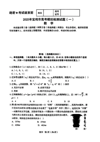 2025届陕西省宝鸡市高三上学期模拟检测（一）数学（含答案）.pdf