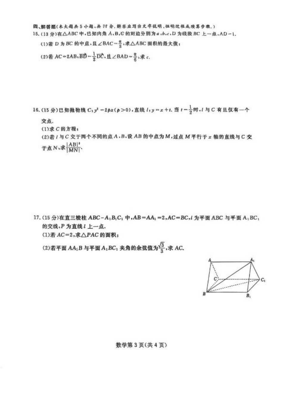 2025届四川省高三下学期第一次教学质量联合测评数学+答案.pdf_第3页