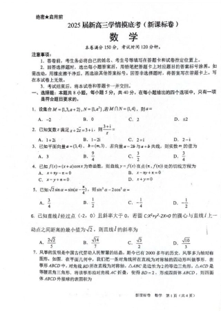 2025届新高三9月摸底大联考 数学试卷+答案.pdf