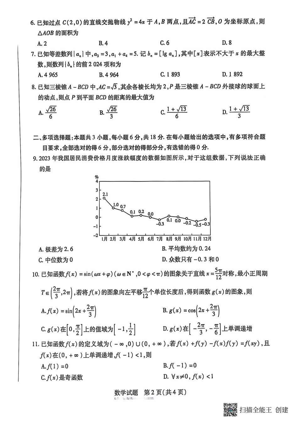 大联考2024-2025学年高三第一次考试数学试题 （小高考）.pdf_第2页