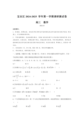 广东省深圳市宝安区2024-2025学年高三上学期10月第一次调研测试 数学 PDF版含答案（可编辑）.pdf