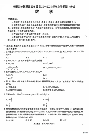 河北省沧衡名校联盟2024-2025学年高三11月期中考试数学_数学.pdf