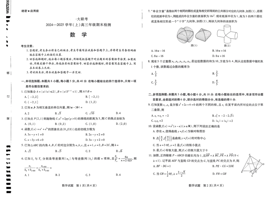 河南省大联考2024-2025学年高三上学期1月期末数学.pdf_第1页