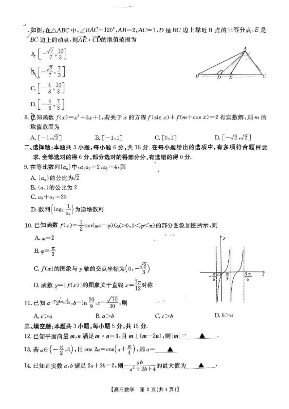 湖北省百校大联考2024-2025学年高三上学期10月联考数学试题.pdf_第2页