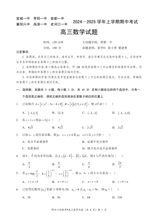 湖北省新高考协作体2024-2025学年高三上学期11月期中考数学_鄂北高三数学试题 (1).pdf