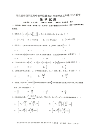 湖北省智学联盟12月联考2025届高三数学试题.pdf
