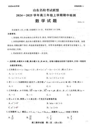 山东名校考试联盟2024-2025学年高三上学期期中检测数学试题+答案.pdf
