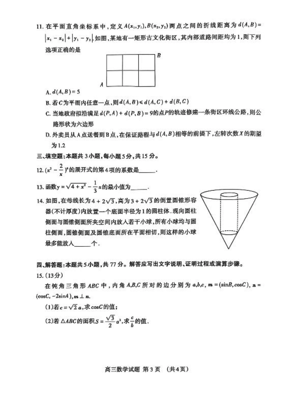 山东省泰安市2025届高三二轮模拟检测考试（泰安二模）（全科）_数学试题.pdf_第3页