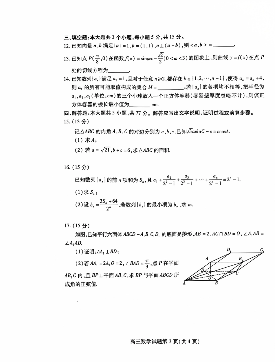 山东省潍坊市2024-2025学年高三上学期11月期中考试数学试题.pdf_第3页