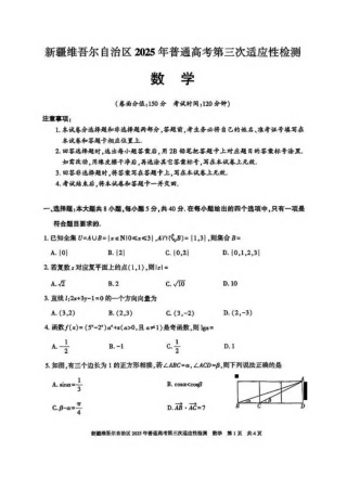 新疆维吾尔自治区2025年高三三模数学试卷（含答案）.pdf