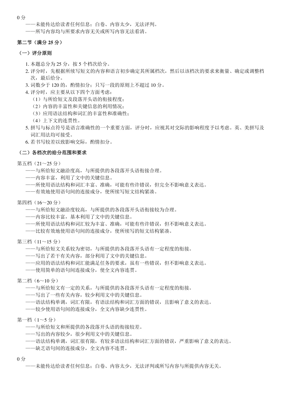 河南省新高中创新联盟2025届高三模拟卷一英语写作评分细则.pdf_第2页