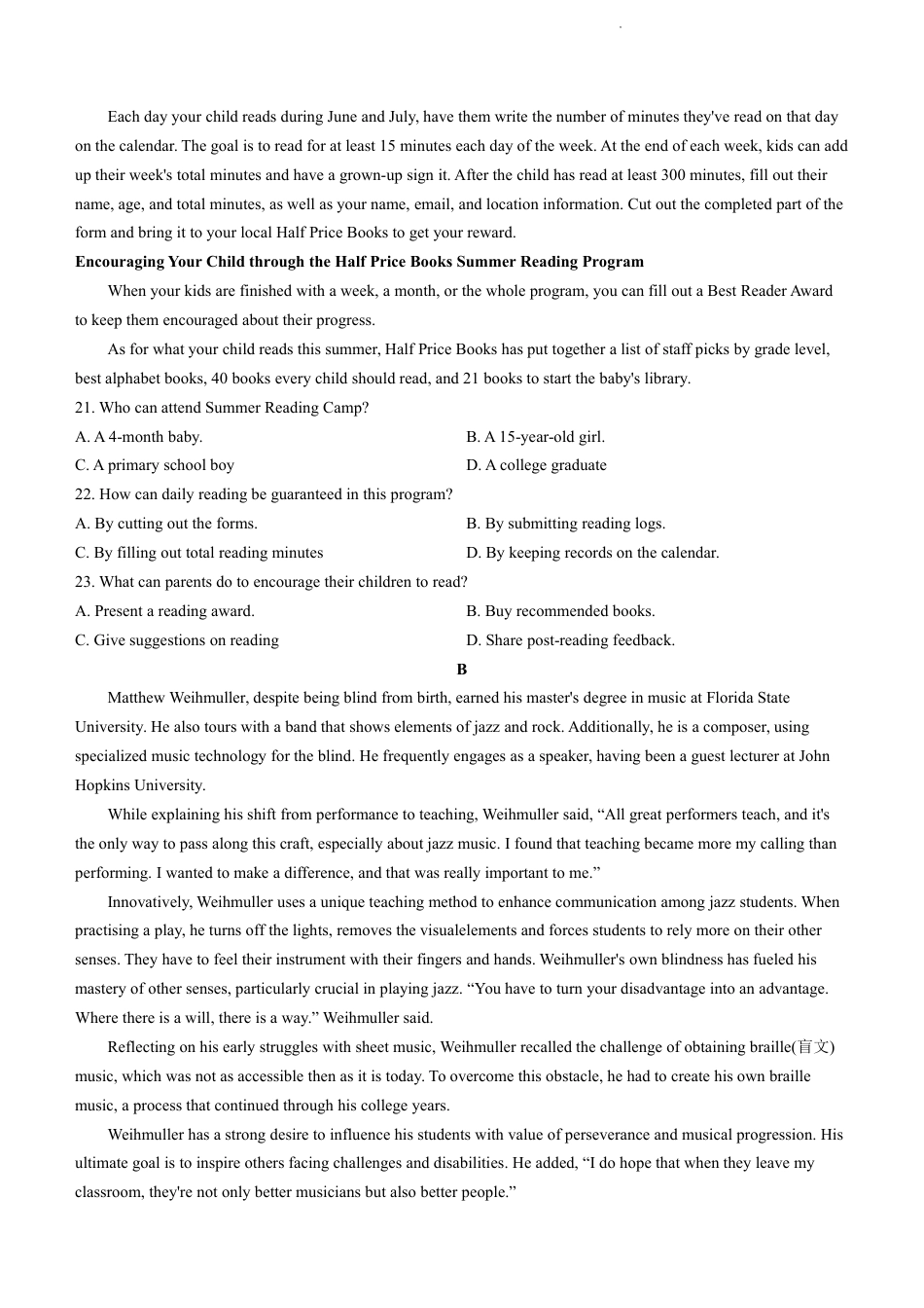 山东省济南市2023-2024学年高二下学期7月期末英语试题(无答案).pdf_第3页