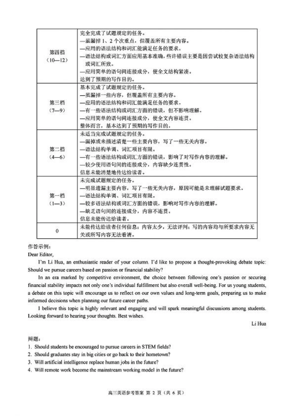浙江省县域教研联盟2025届高三摸底考试英语答案.pdf_第2页