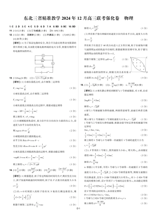 东北三省精准教学2024年12月高三联考强化卷 物理 简版答案.pdf