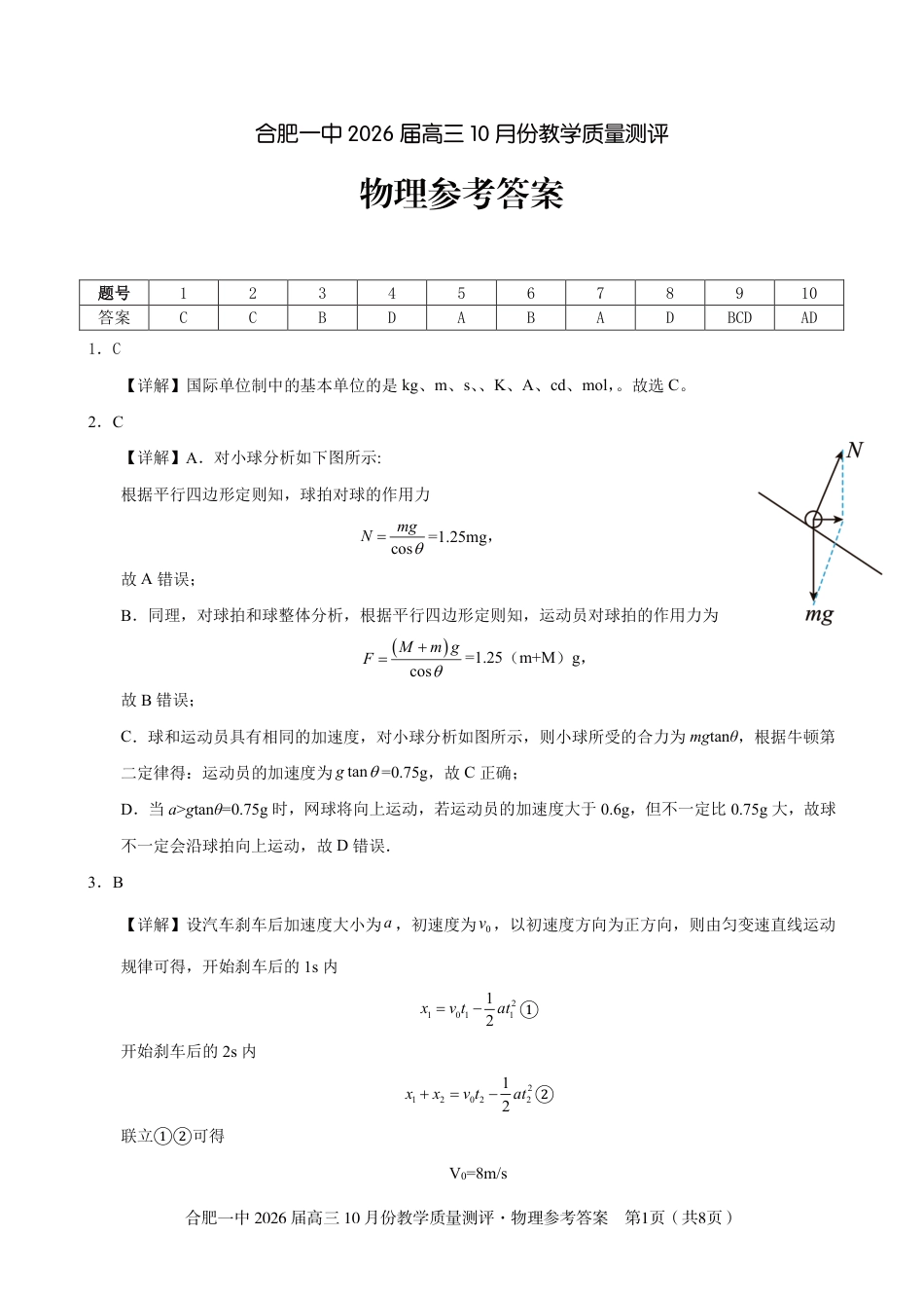 高三10月份教学质量测评物理参考答案.pdf_第1页