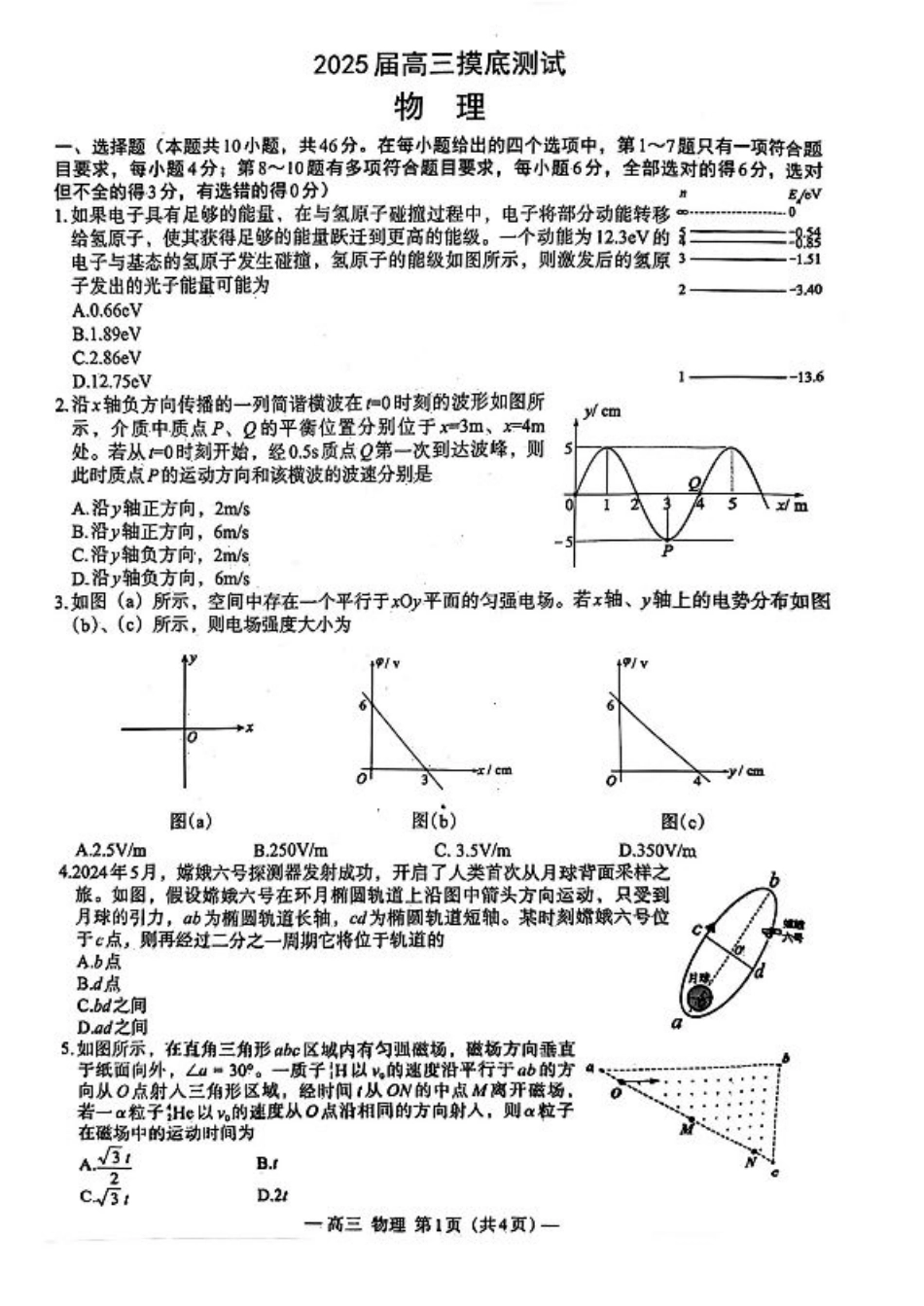 江西省南昌市2025届高三年级摸底测试（南昌零模）物理试卷+参考答案.pdf_第1页