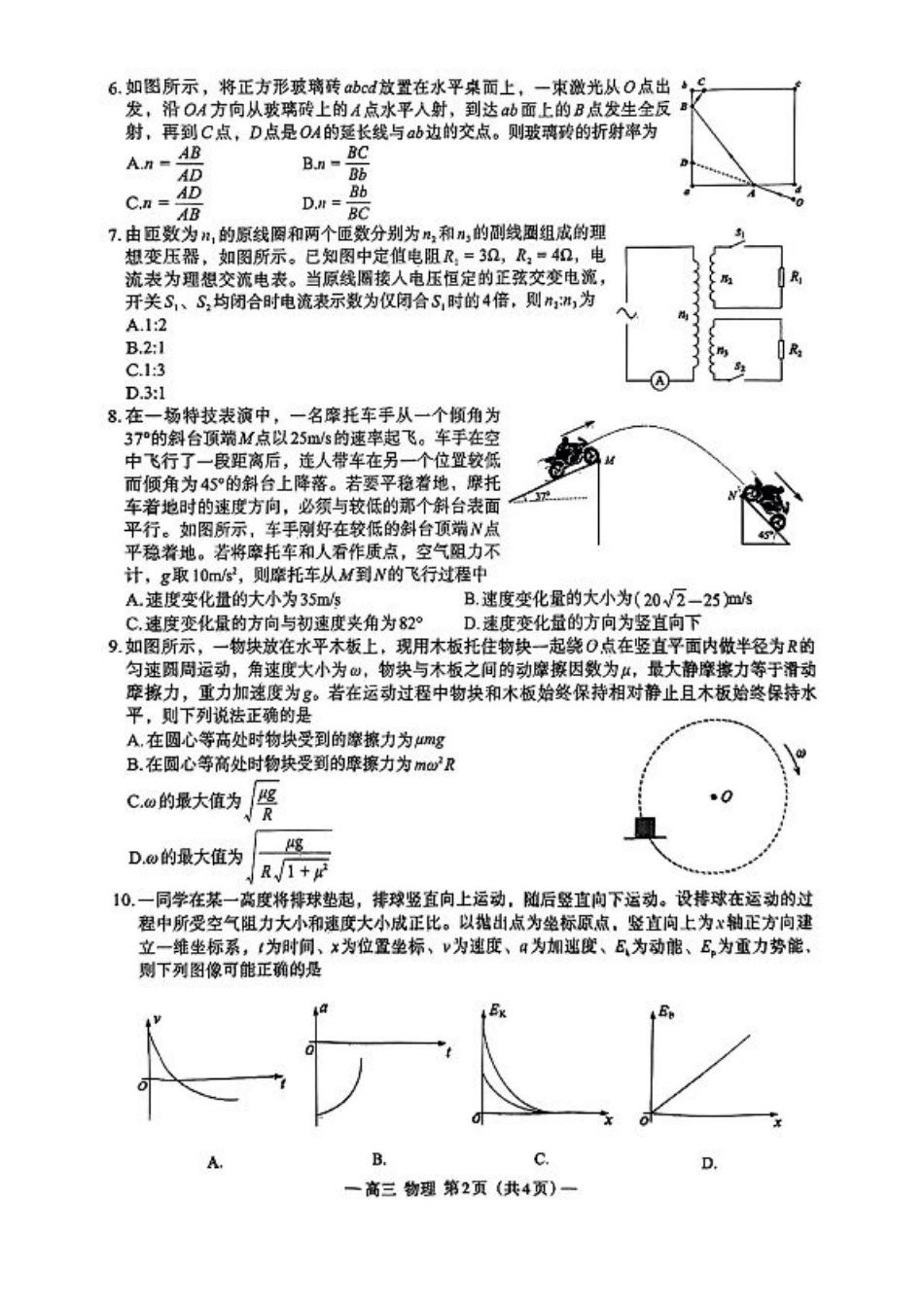 江西省南昌市2025届高三年级摸底测试（南昌零模）物理试卷+参考答案.pdf_第2页