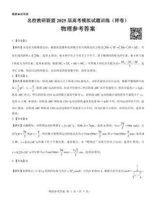 名校教研联盟2025届高考模拟试题训练（样卷）物理参考答案.pdf