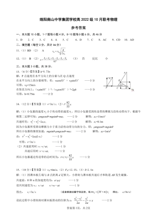 四川省绵阳市南山中学集团学校2024-2025学年高三上学期10月联考物理试题 Word版含答案_物理答案.pdf