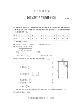 山东省泰安市2024-2025学年高三上学期11月期中考试物理_物理答案.pdf