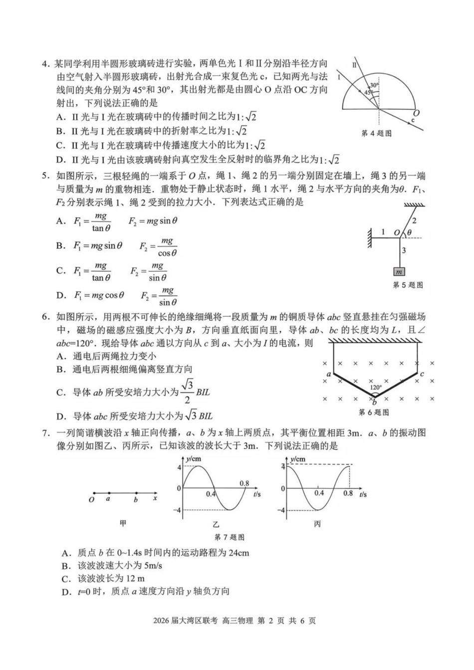 2026届广东省大湾区高三上学期10月联合模拟考试物理试卷（含答案）.pdf_第2页