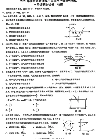 2025 年重庆市普通高中学业水平选择性考试9月调研（康德卷）物理试卷.pdf