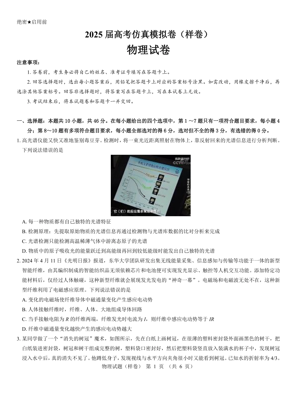 2025届高考仿真模拟卷 物理（样卷）.pdf.pdf_第1页
