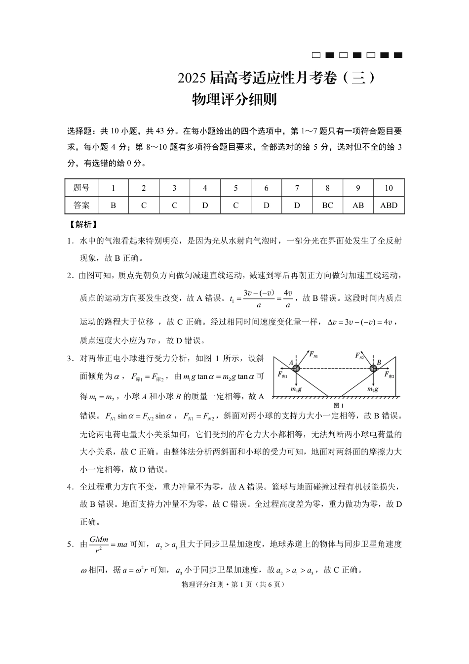 2025届贵阳一中高三11月期中调研物理答案.pdf_第1页