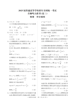 2025届河南省部分重点高中高三年级青桐鸣11月大联考物理评分细则.pdf