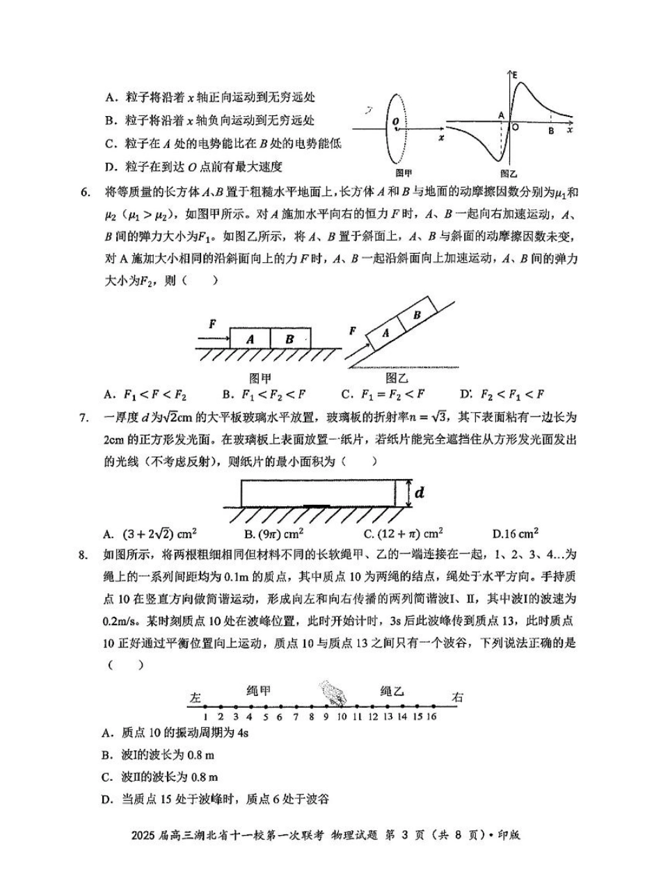 2025届湖北省十一校高三上学期第一次联考（一模）物理试题.pdf_第3页