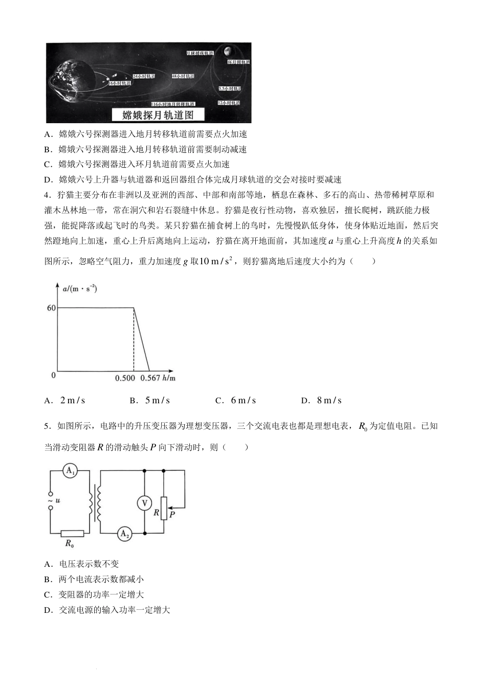 2025届湖南省名校联合体高三上学期入学摸底考试物理试题+答案.pdf_第2页