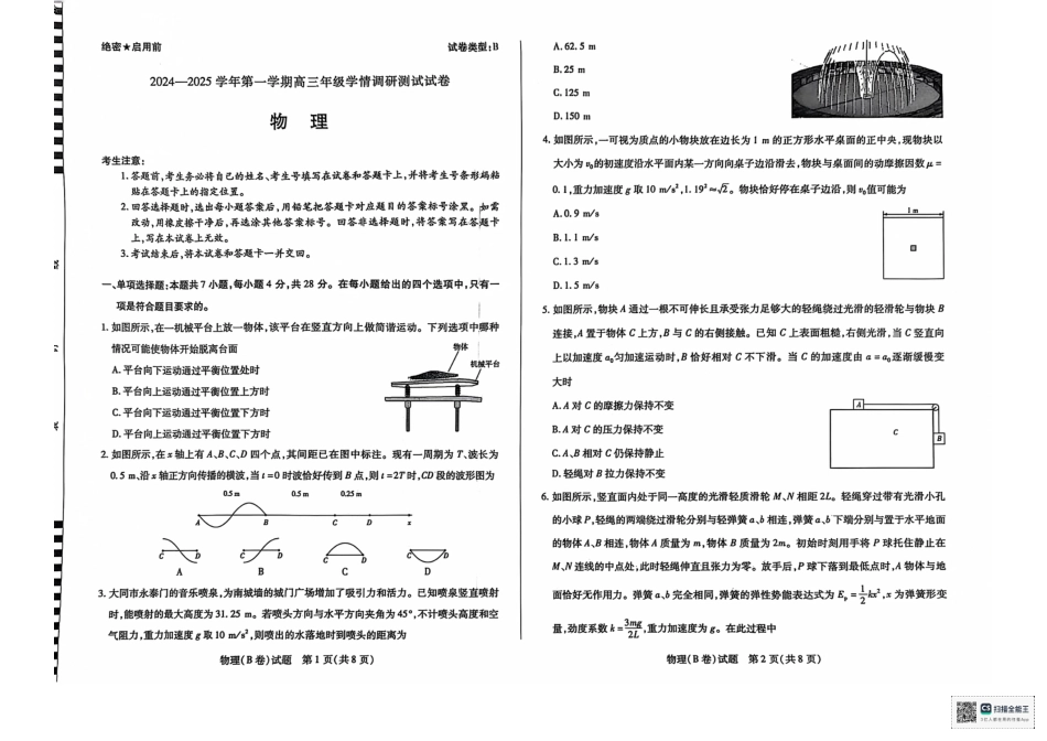 2025届山西高三上学期学情调研测试（一模）物理试题.pdf_第1页
