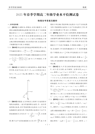 2025年春季学期高二年级学业水平检测试卷物理答案.pdf