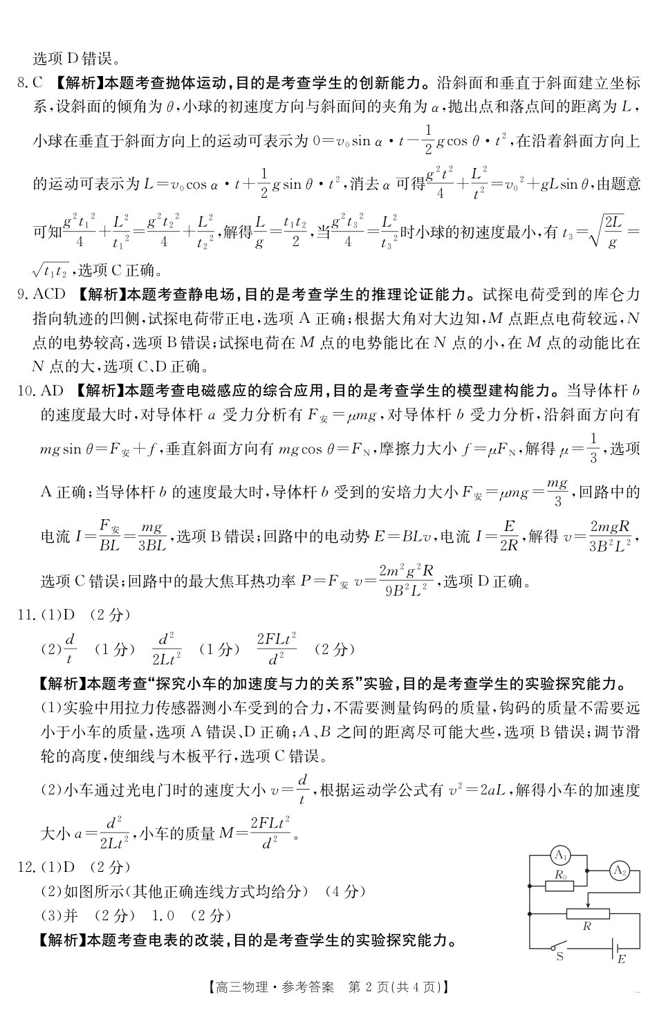 安徽省六安市市区2025届高三下学期考前适应性考试 物理答案.pdf_第2页