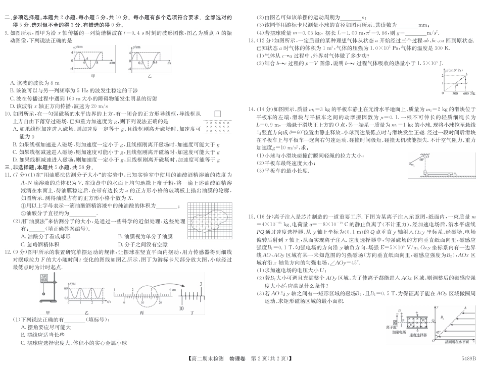 安徽省县中联盟2024-2025学年第二学期高二期末检测（全科）_5489B 物理.pdf_第2页