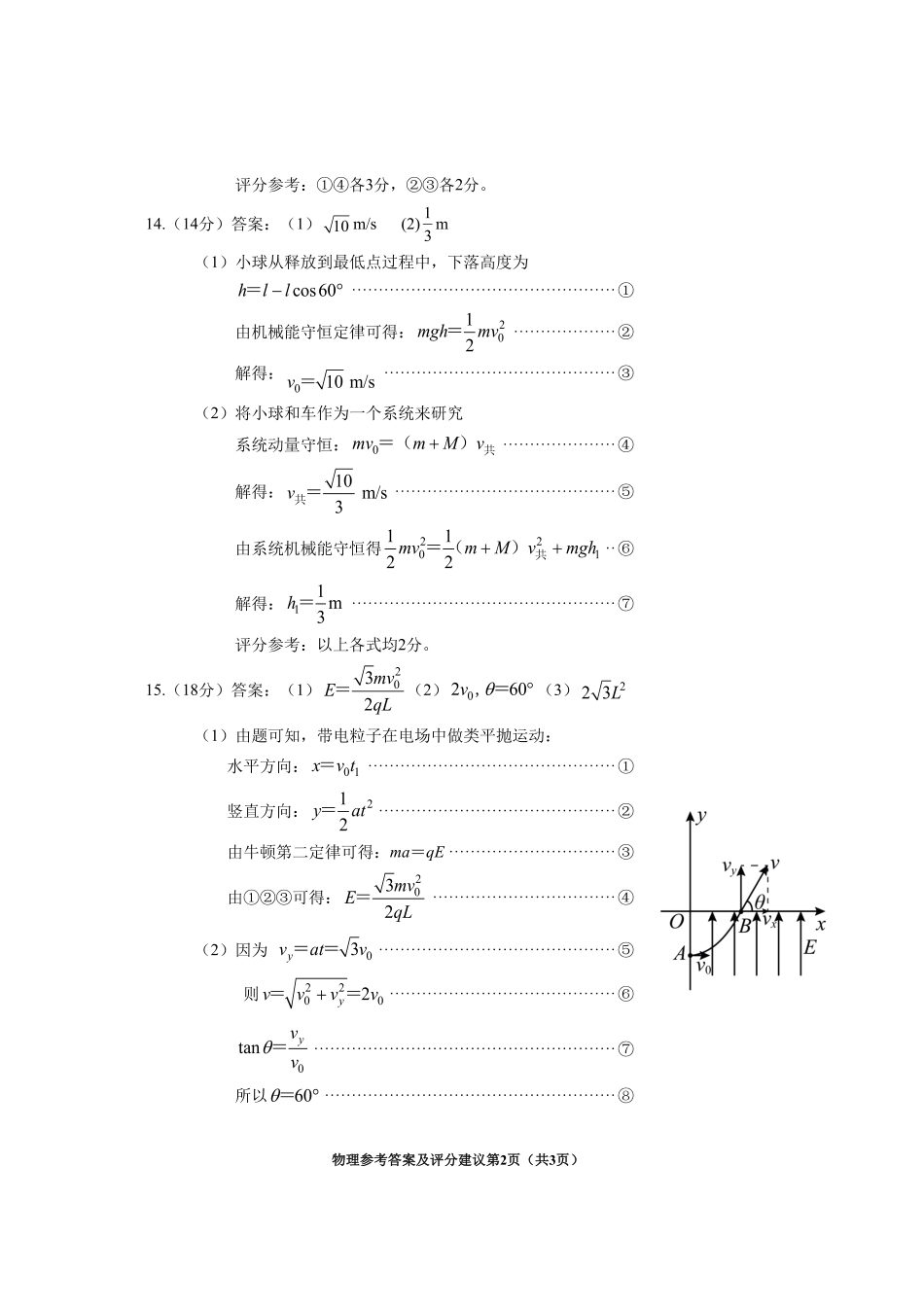 贵州省毕节市2025届高三上学期第一次诊断考试物理答案.pdf_第2页