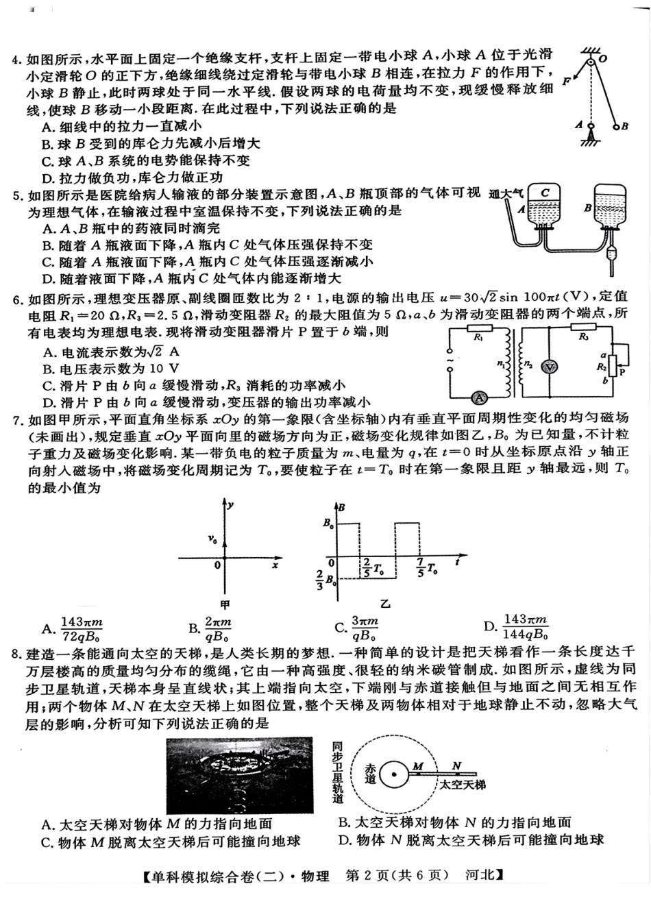 河北省2025届高三上学期新高考单科模拟综合卷（二）物理_物理试卷.pdf_第2页