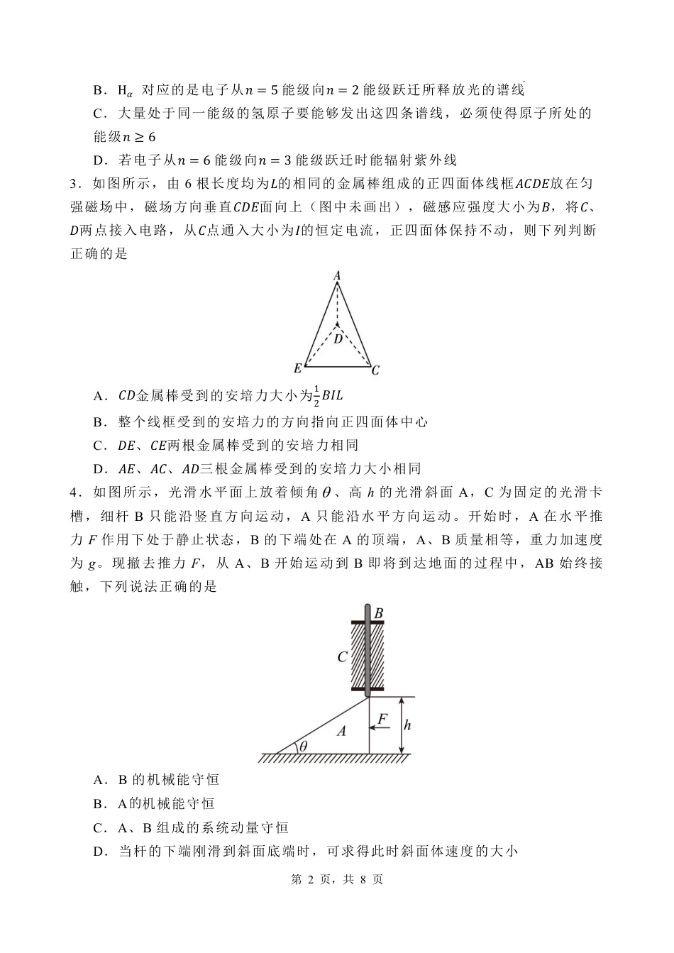 河北省石家庄市第一中学2025届高考第二次模拟考试（全科）_物理.pdf_第2页
