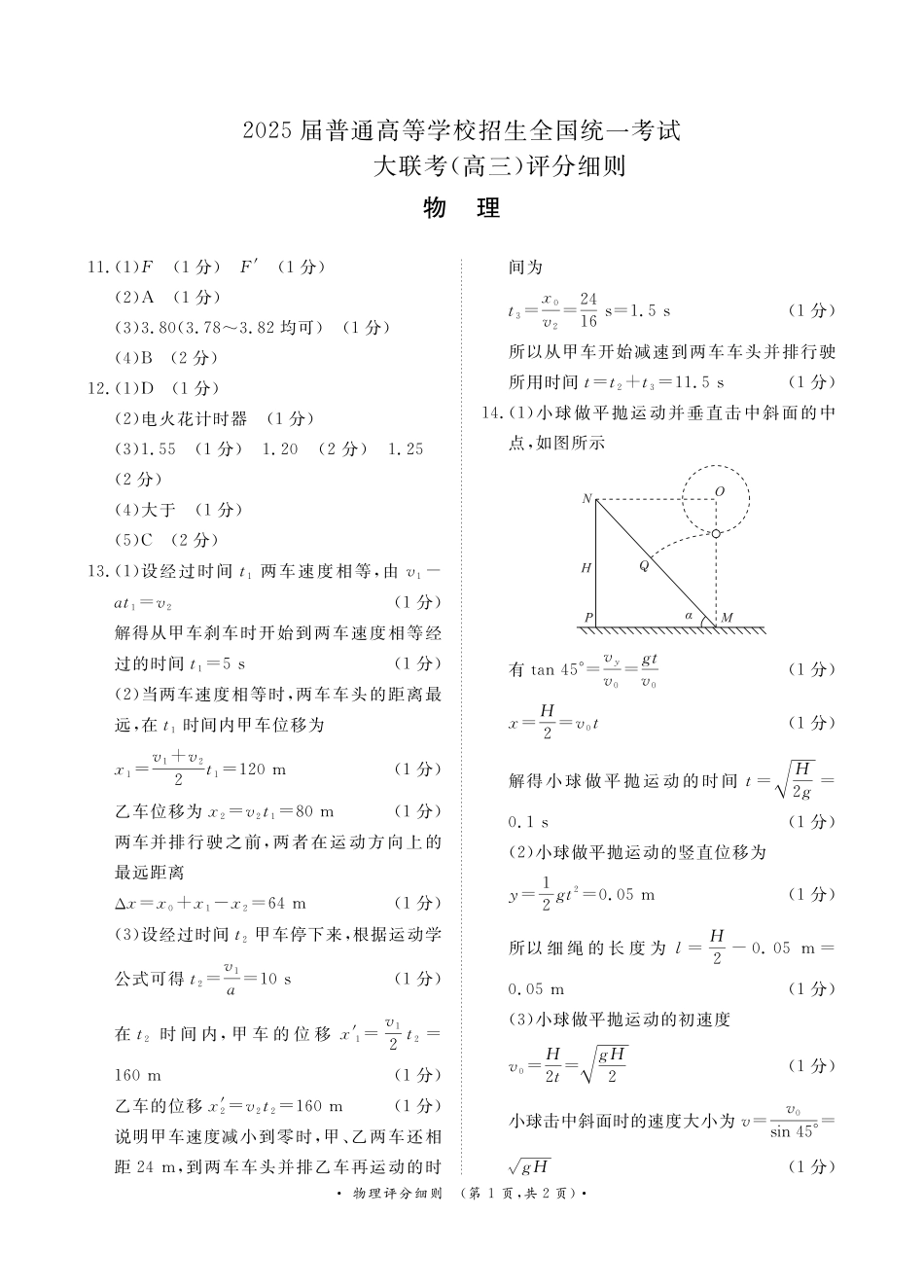 河南省青桐鸣2025届高三10月大联考物理试卷（PDF版，含解析）_10月高三联考物理通用版评分细则.pdf_第1页