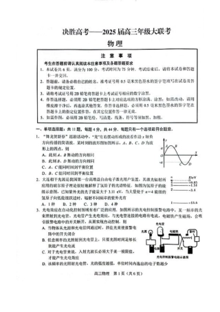 江苏省苏州市九校2024-2025学年高三下学期2月联考物理试题（含答案）.pdf