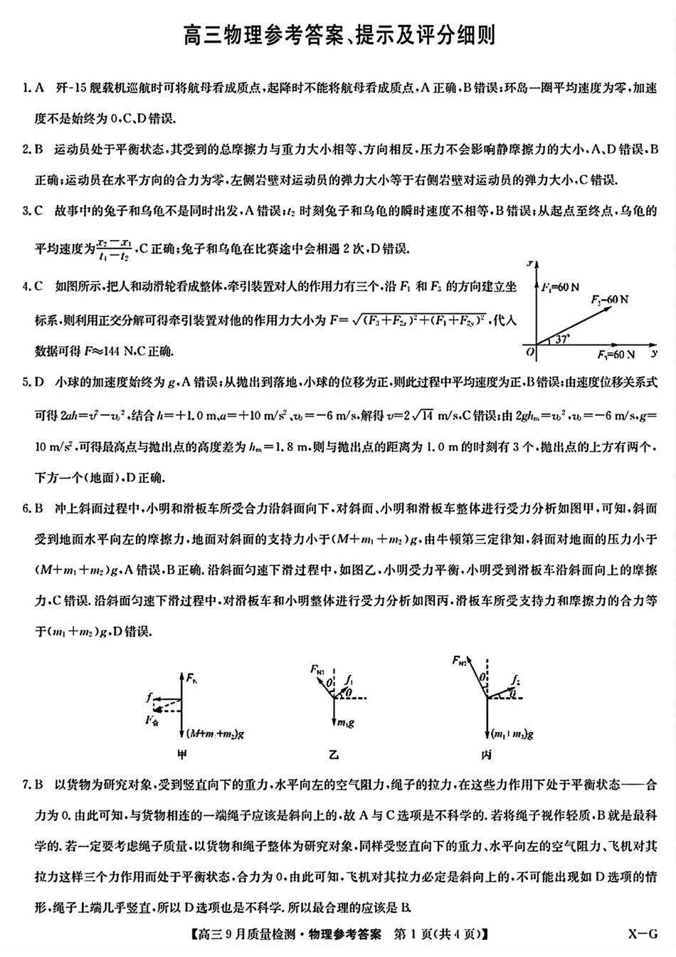九师联盟2025届高三10月联考（W-G）物理试题答案.pdf_第1页