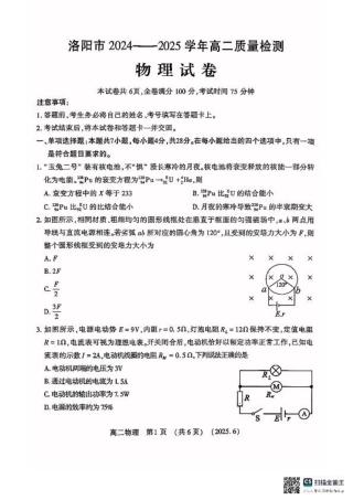 洛阳2024-2025学年6月高二质量检测-物理试卷.pdf