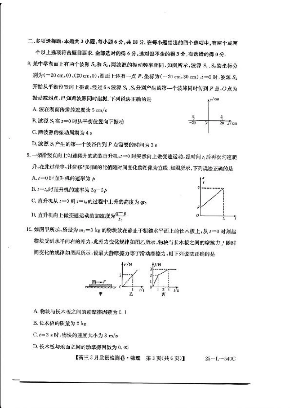 山西省三晋卓越联盟2025届高三3月联考-物理+答案.pdf_第3页