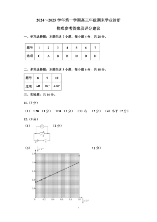 山西太原2024-2025学年高三期末学业诊断物理答案.pdf